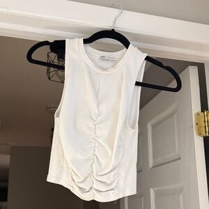 Zara White Sleeveless Ruched Top